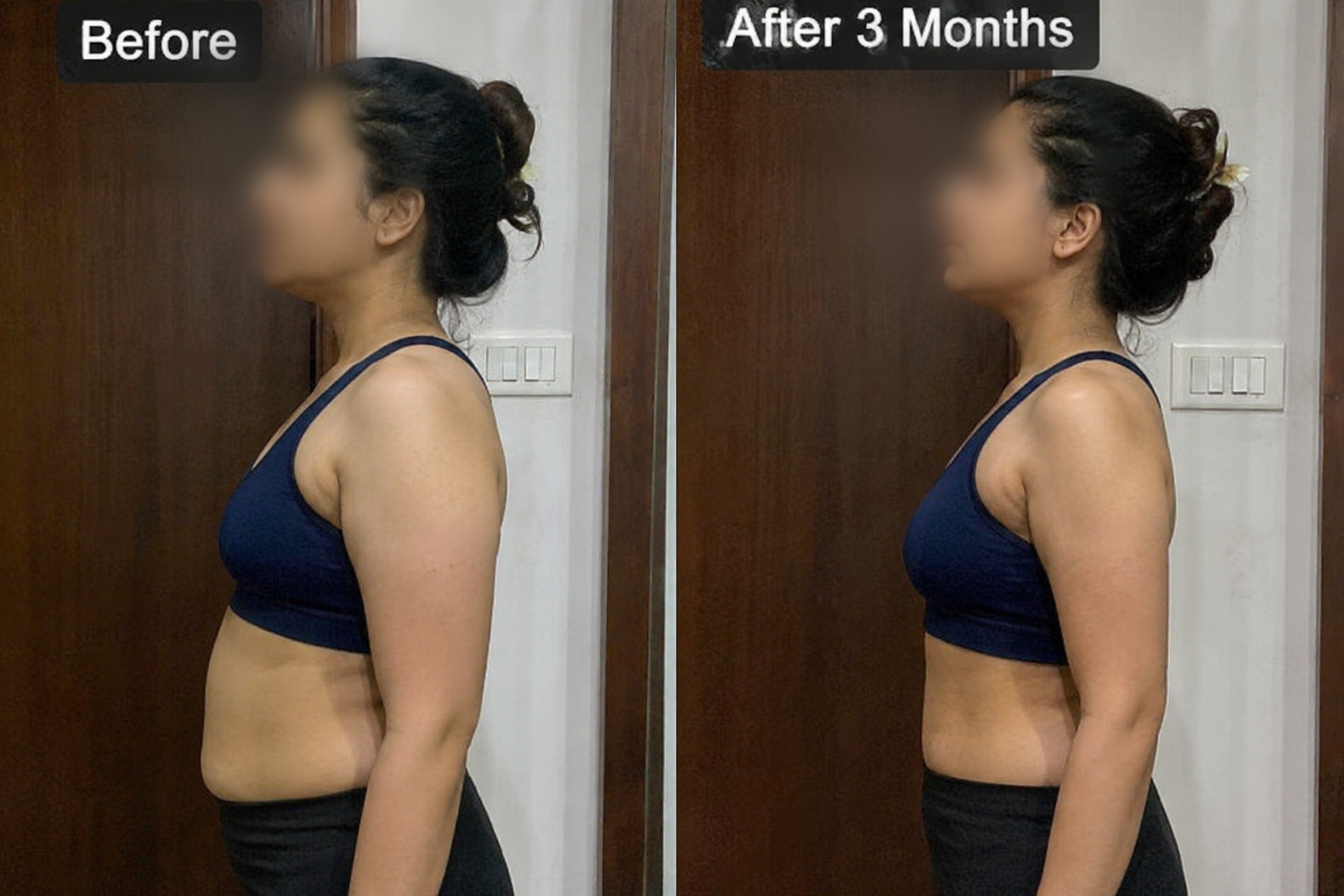 Bride before and after 3 months on the LeanWize Bridal Transformation Program — side profile